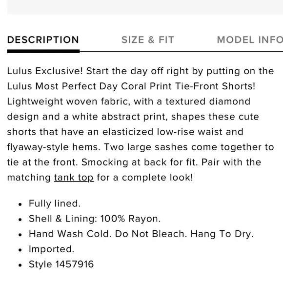 LULUS CORAL PRINT TIE -FRONT SHORTS - Picture 8 of 8